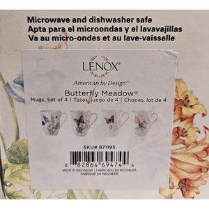 RARE LENOX Butterfly Meadow 4-piece Mug Set - NIB - Still has Stickers -Giftable